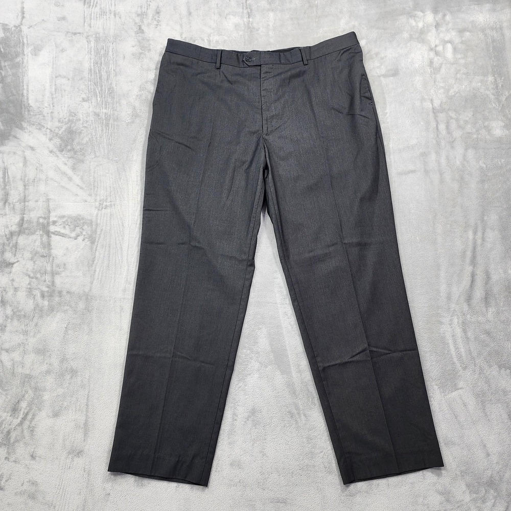 Savane Pants Mens 42x32 Gray Tailored 2 U Comfort Waist Dress Herringbone Office